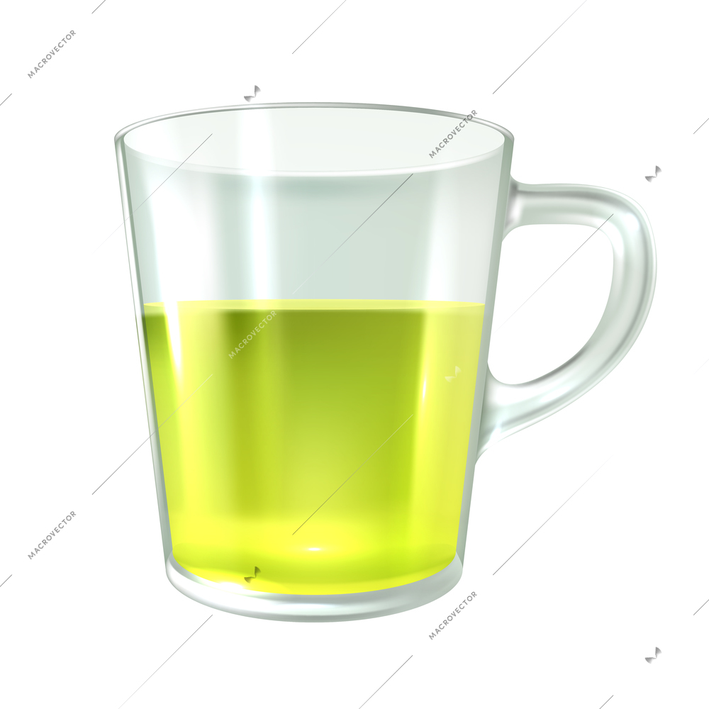 Realistic glass cup of green tea vector illustration