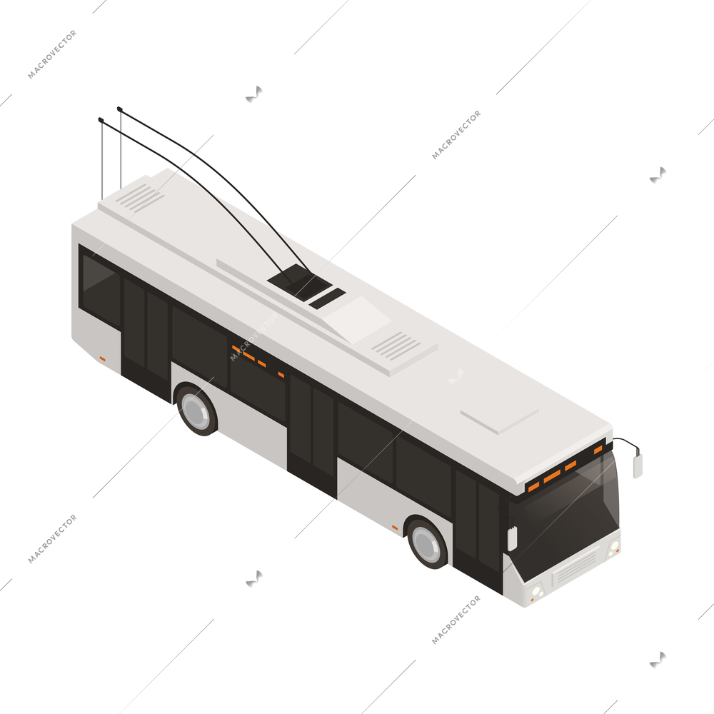 Isometric white trolleybus 3d vector illustration