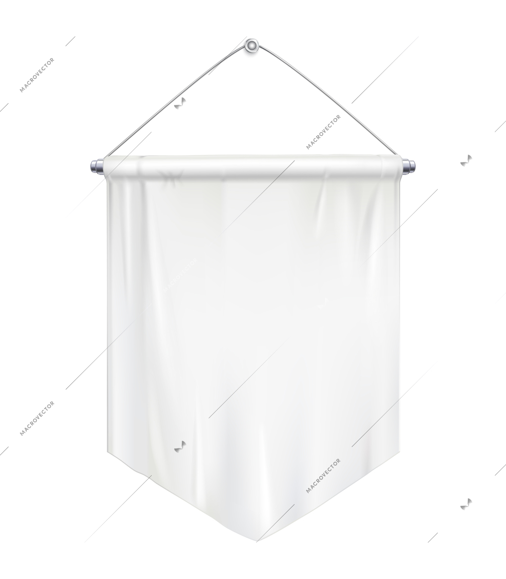 Blank white mockup pennant on steel hanger realistic vector illustration