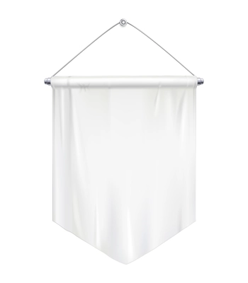 Blank white mockup pennant on steel hanger realistic vector illustration