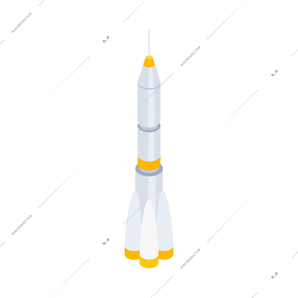 Colored space rocket isometric icon on white background 3d vector illustration