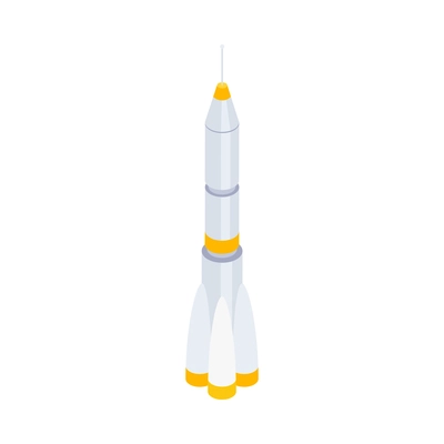 Colored space rocket isometric icon on white background 3d vector illustration