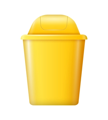 Yellow plastic rubbish bin on white background realistic vector illustration