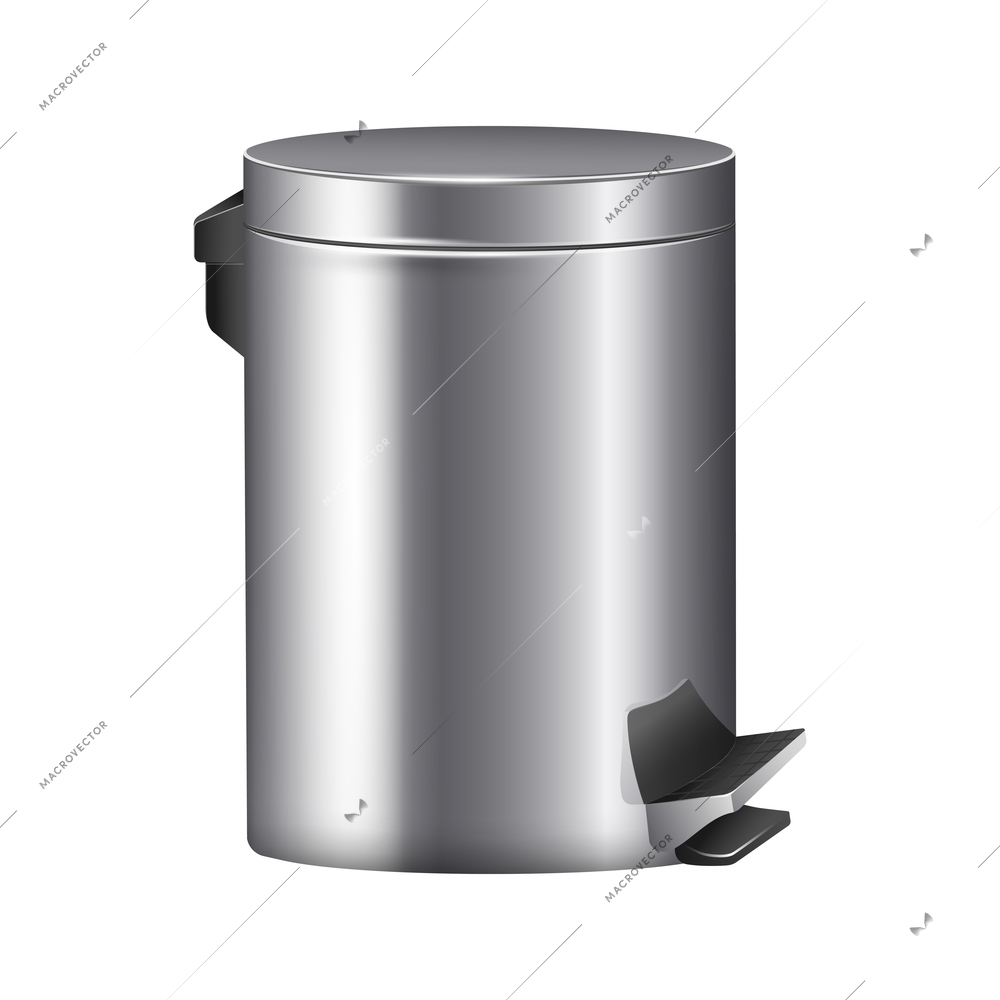 Realistic steel trash can on white background vector illustration