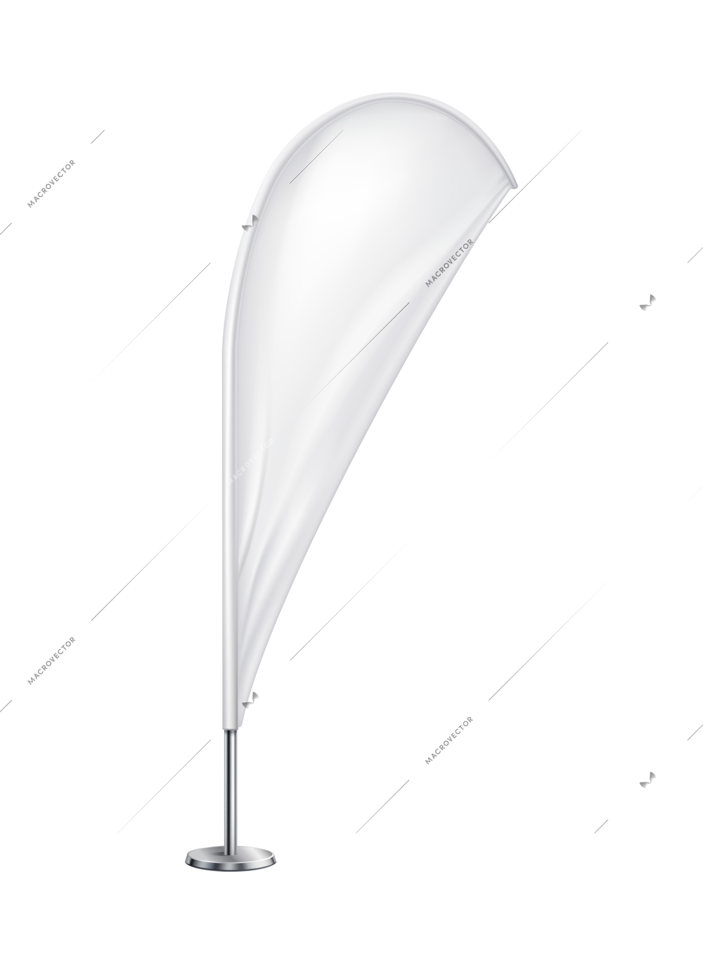 Realistic white advertising pennant on steel pole vector illustration