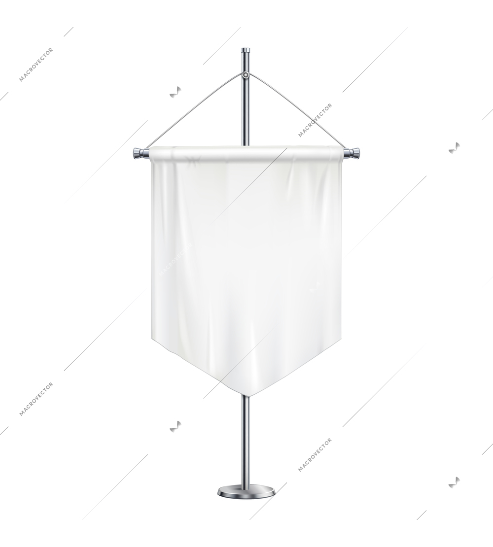 Realistic blank white pennant on stainless steel pole vector illustration