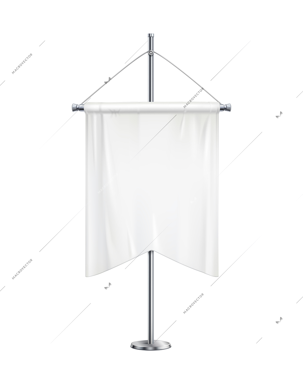 Realistic blank white satin advertising pennant banner on pole vector illustration