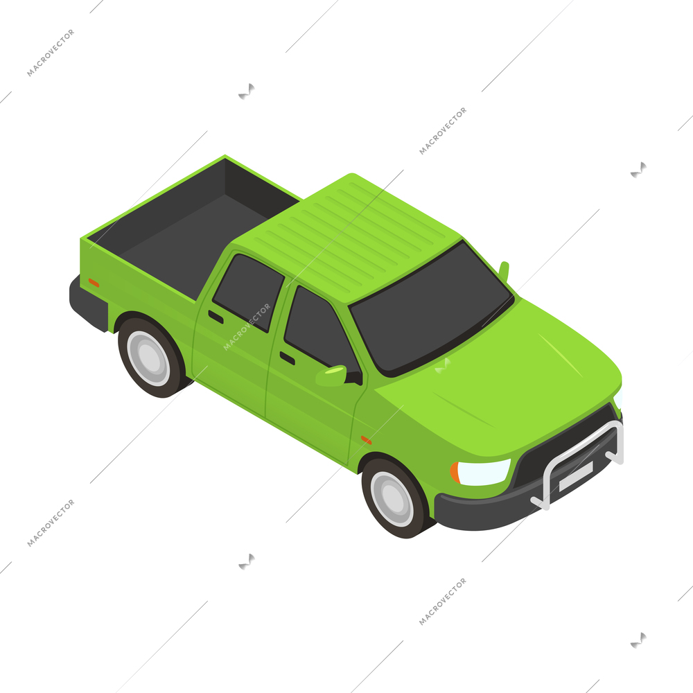 Modern green pickup car isometric icon on white background 3d vector illustration