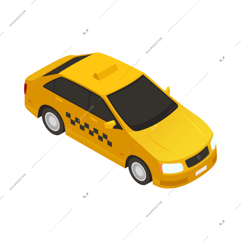 Yellow taxi car on white background isometric 3d vector illustration