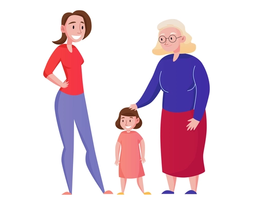 Women generation with grandmother mother and daughter happy flat characters vector illustration