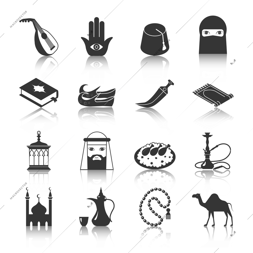 Arabic and islamic religion culture icon black set isolated vector illustration