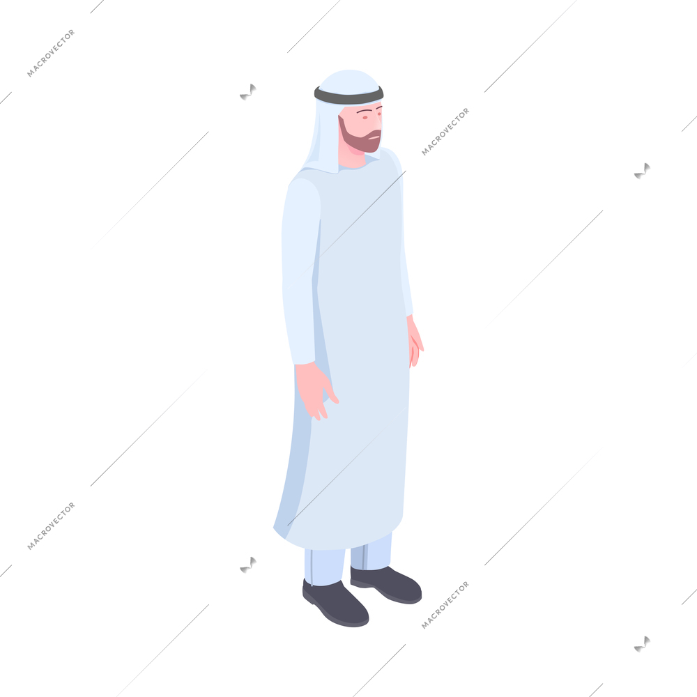 Isometric character of arab man wearing traditional clothing 3d vector illustration