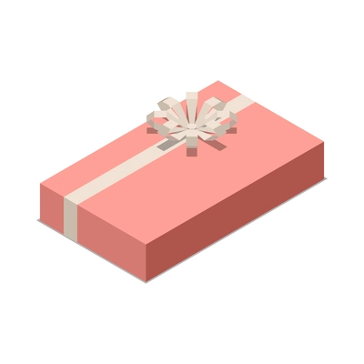 Isometric pink gift box with ribbon bow 3d vector illustration