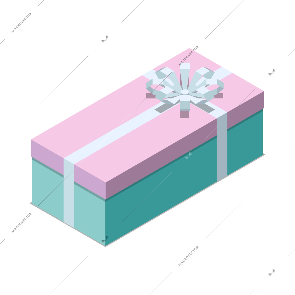 Isometric colorful rectangular gift box with ribbon bow 3d vector illustration