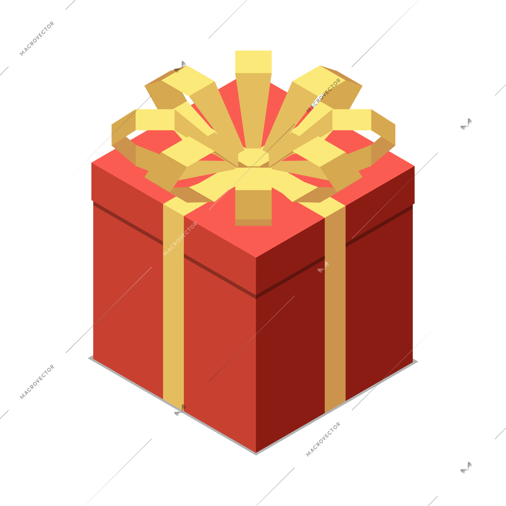 Isometric red gift box with yellow ribbon 3d vector illustration