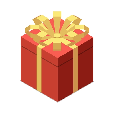 Isometric red gift box with yellow ribbon 3d vector illustration