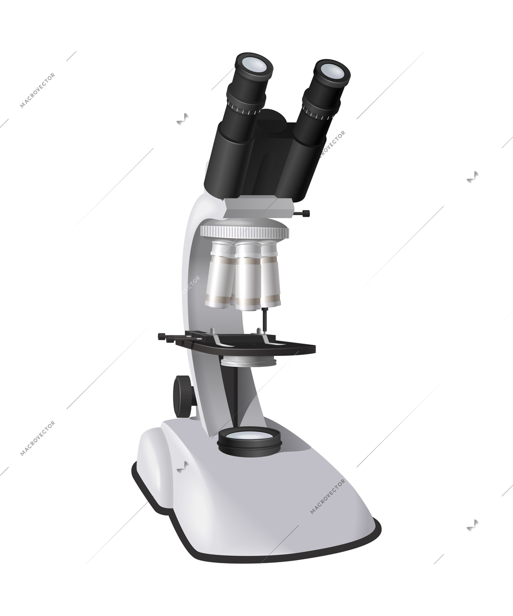 Realistic professional microscope front view vector illustration