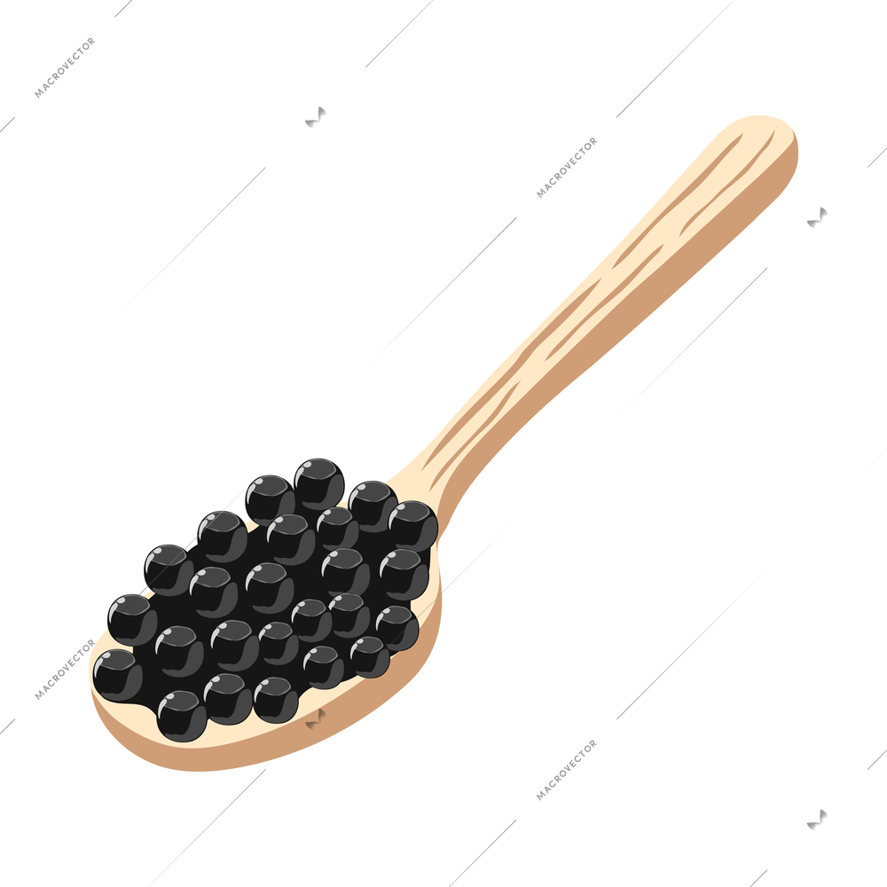 Black caviar in spoon 3d isometric vector illustration