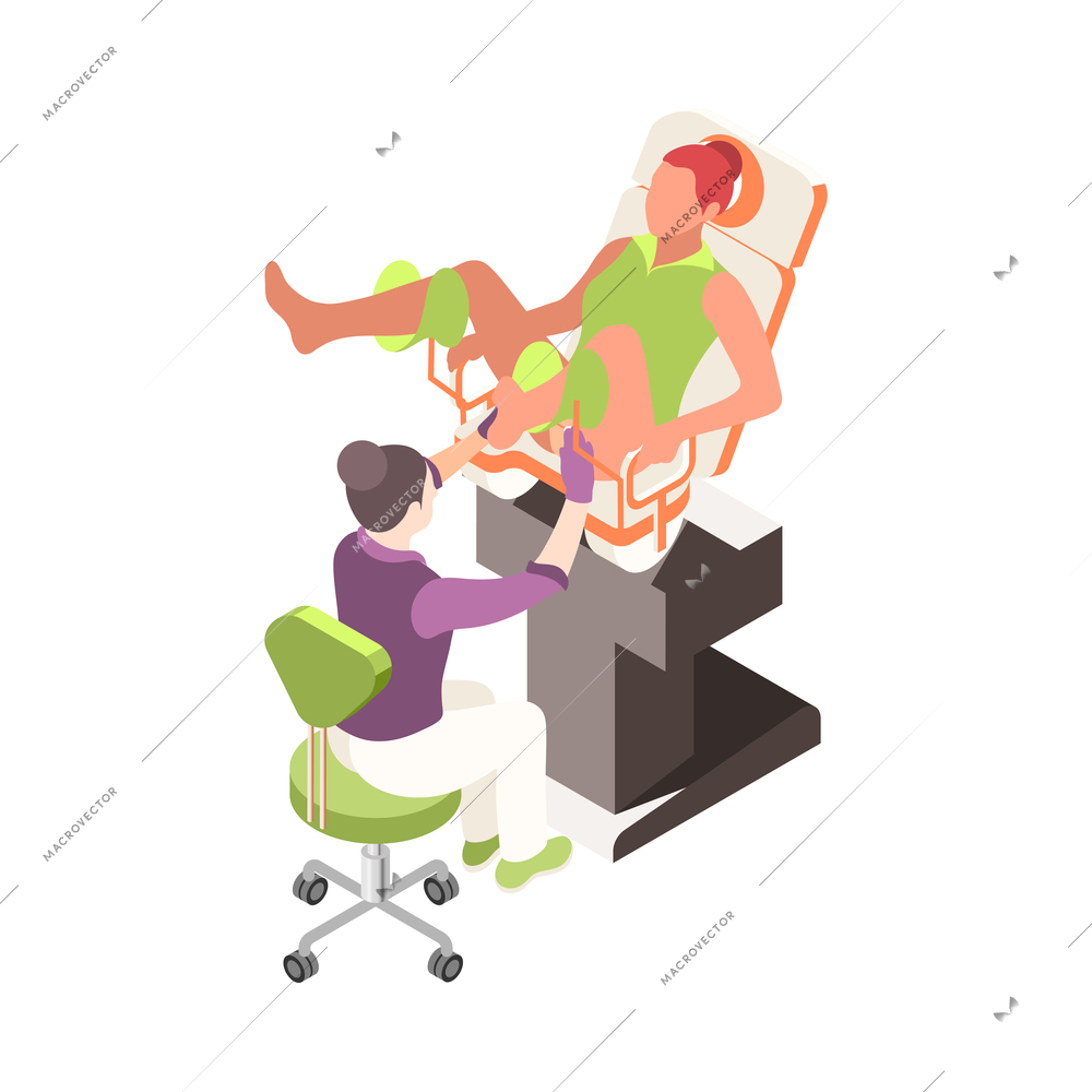 Women health isometric icon with woman being examined by gynecologist 3d vector illustration