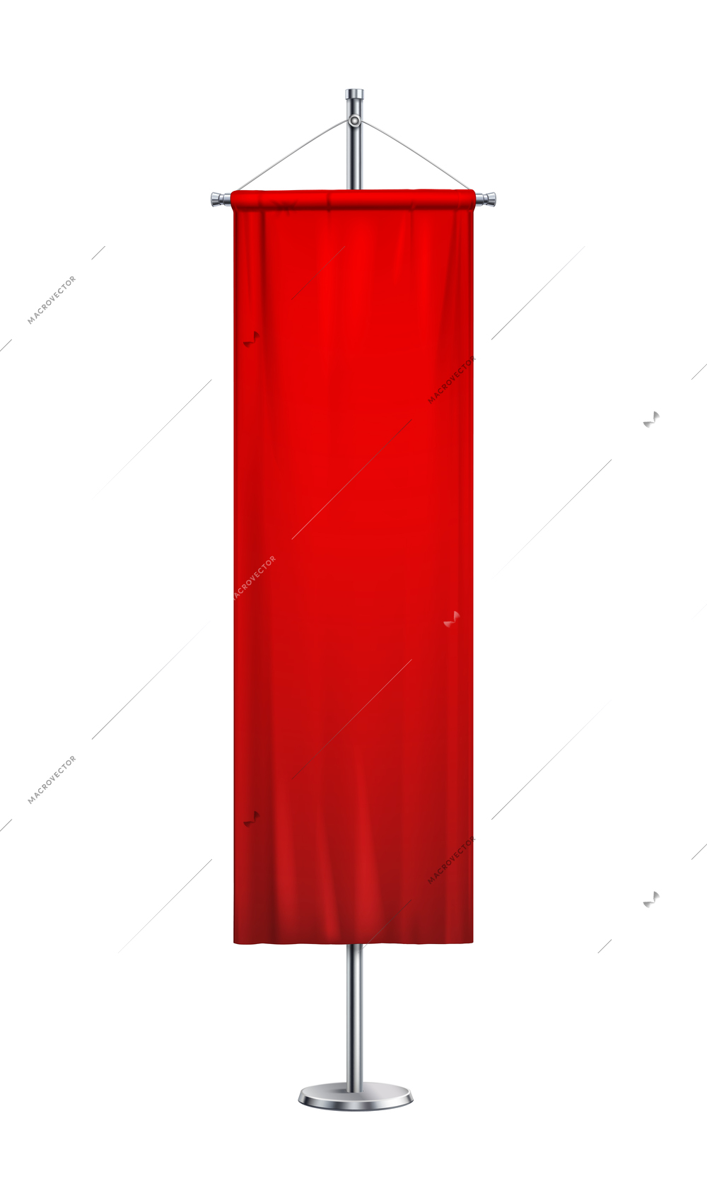 Realistic red rectangular advertising pennant on steel stand vector illustration