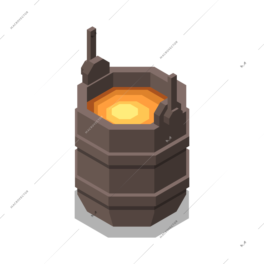 Isometric metal industry equipment with 3d element on white background vector illustration