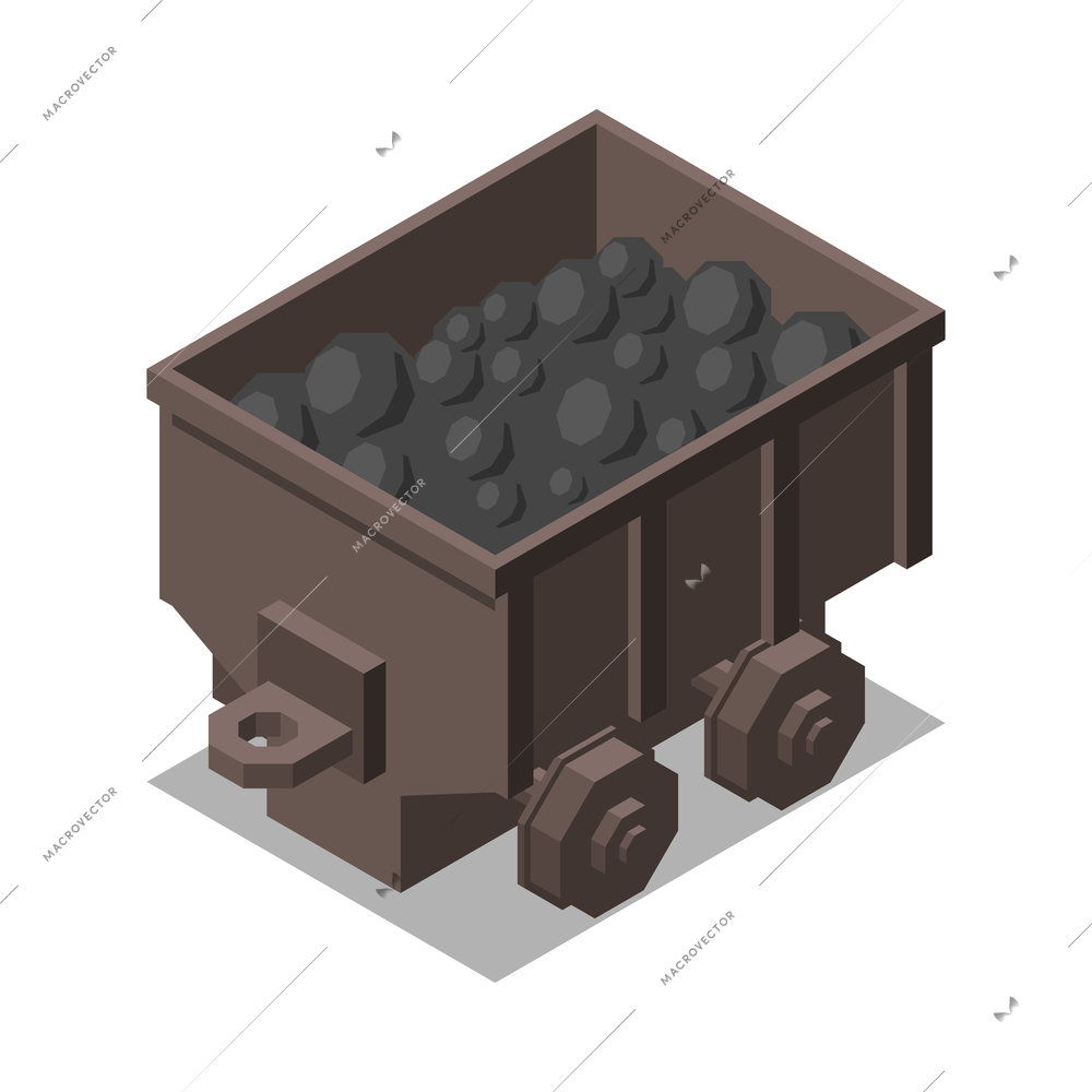 Metal industry isometric icon with coal in carriage 3d vector illustration