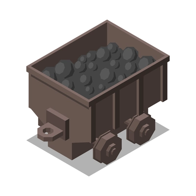 Metal industry isometric icon with coal in carriage 3d vector illustration