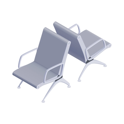 Empty stainless steel chairs for waiting area in airport 3d isometric icon vector illustration