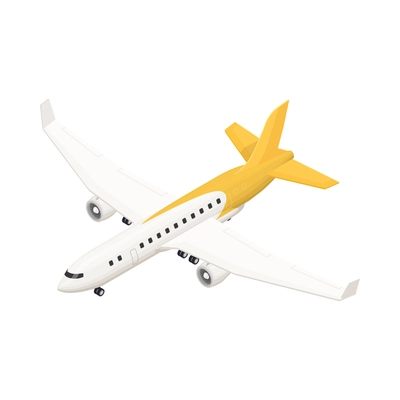 Isometric white and yellow airplane 3d vector illustration