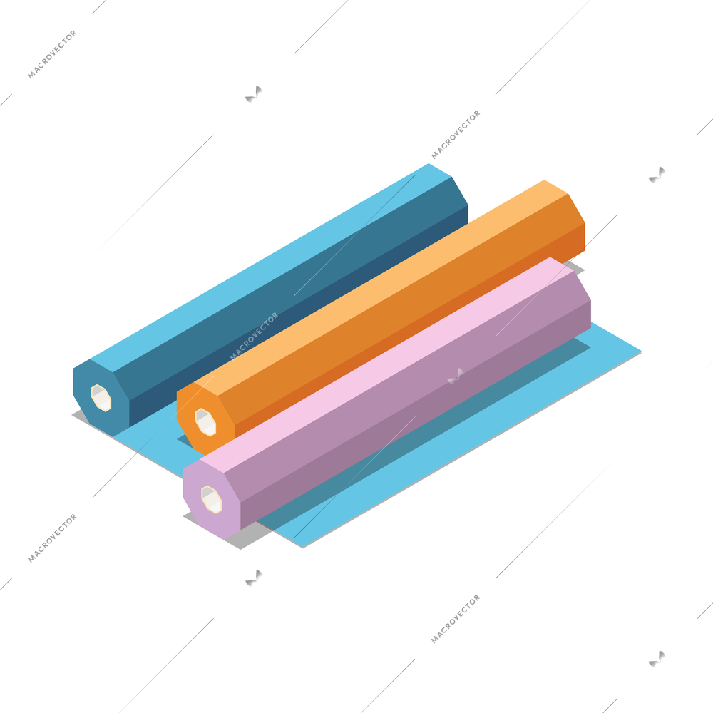 Isometric colorful rolls of wrapping paper 3d vector illustration