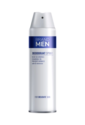 Men deodorant spray bottle in white and blue color realistic vector illustration