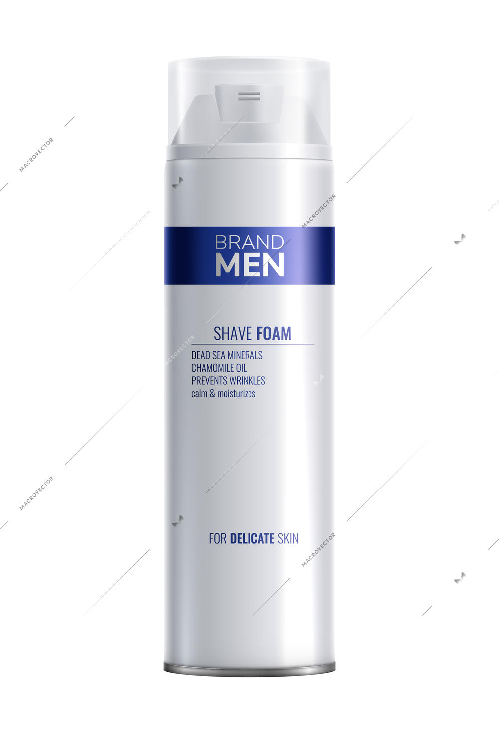Realistic shave foam bottle with cap for men skin vector illustration