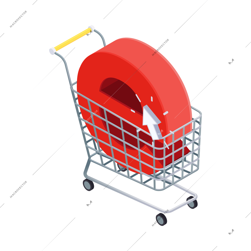 Ecommerce isometric conceptual icon with shopping trolley 3d vector illustration