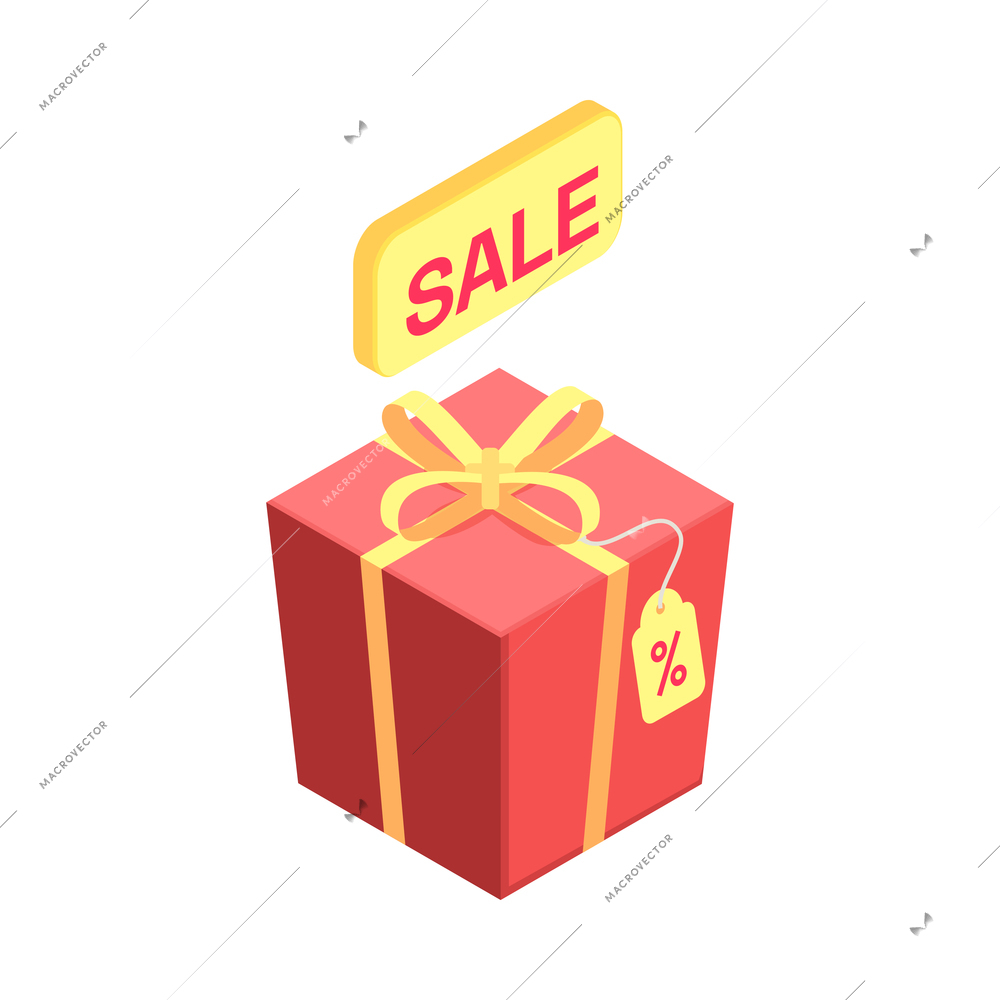 Ecommerce online shopping sale isometric icon with gift box 3d vector illustration