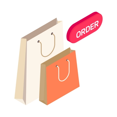 Ecommerce goods order isometric icon with two paper shopping bags 3d vector illustration