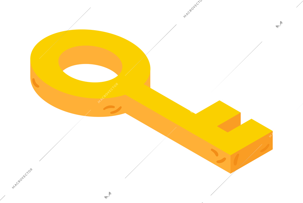 Yellow key isometric icon on white background 3d vector illustration