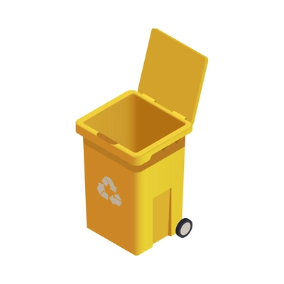 Isometric open yellow garbage bin 3d vector illustration