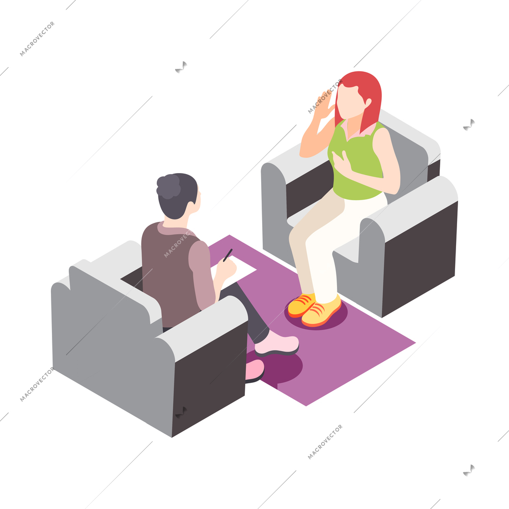 Women health isometric icon with female character consulting psychologist 3d vector illustration