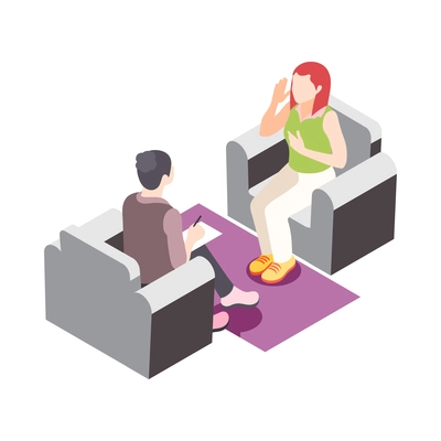 Women health isometric icon with female character consulting psychologist 3d vector illustration