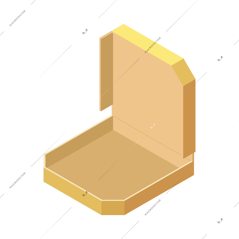 Isometric empty cardboard pizza box 3d vector illustration