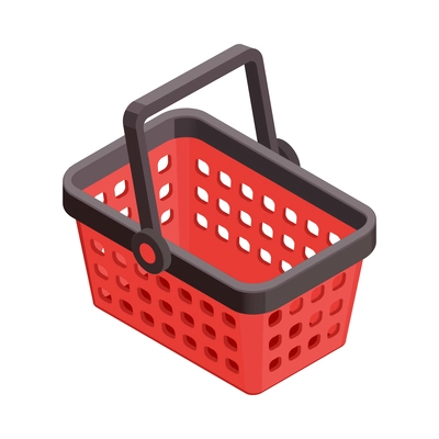 Isometric empty red shopping basket icon on blank background 3d vector illustration