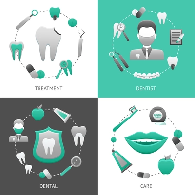 Dental design concept set with treatment dentist care flat icons isolated vector illustration