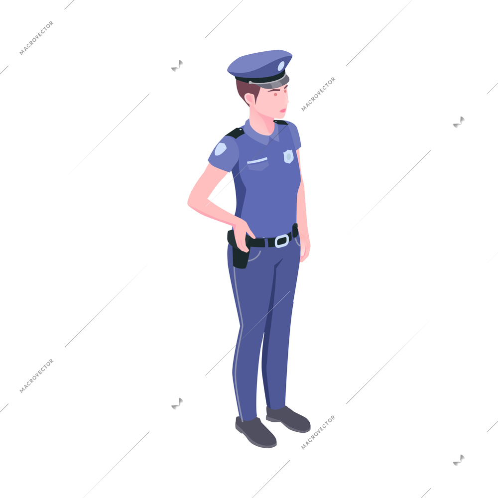 Isometric female police officer in uniform 3d vector illustration