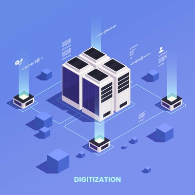 Digital transformation and digitalization isometric composition with data storage vector illustration