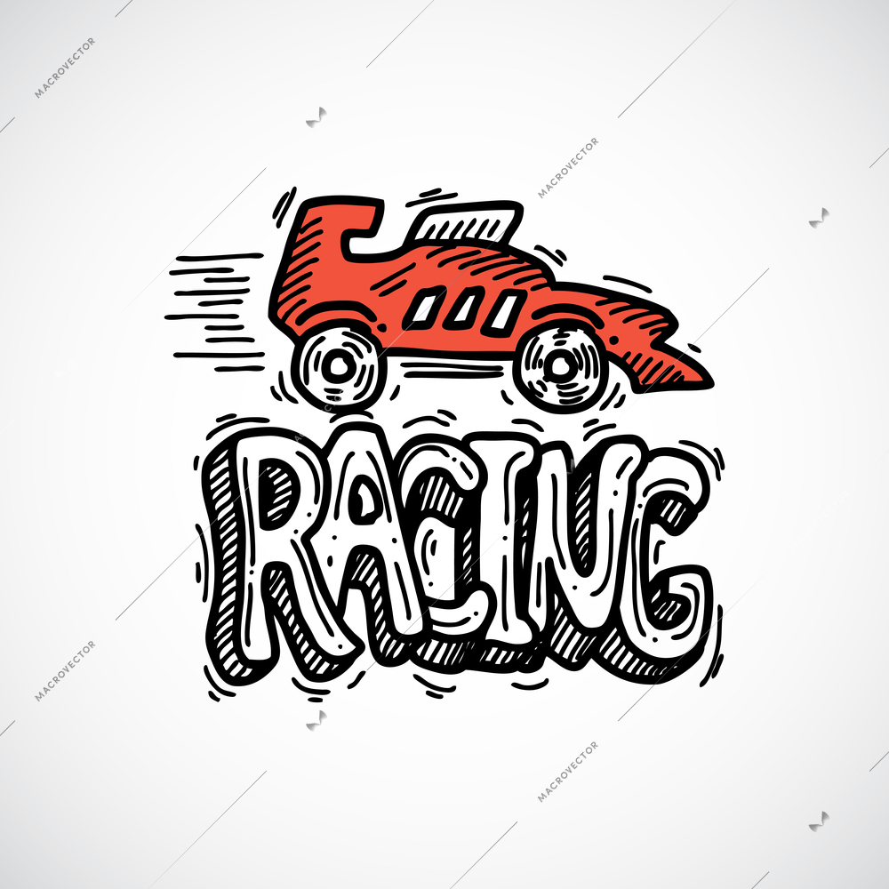 Racing car auto sport decorative icon sketch vector illustration