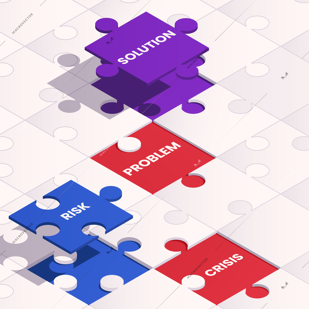 Crisis management and problem solution concept with abstract puzzle vector illustration