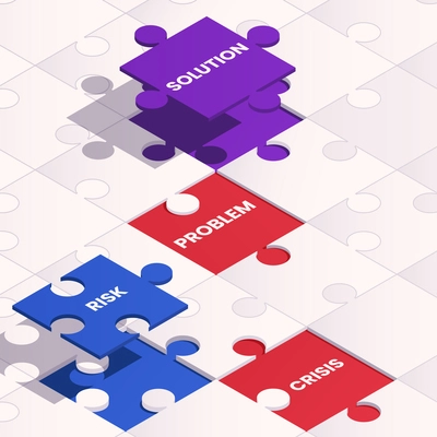 Crisis management and problem solution concept with abstract puzzle vector illustration