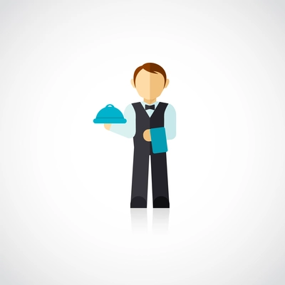Waiter man full length avatar icon flat isolated on white background vector illustration