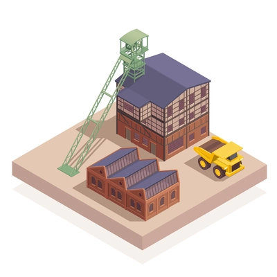 Old style industrial elevator building isometric vector illustration