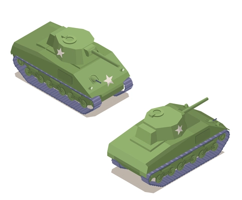 WWII military vehicles set with isometric armored tanks isolated vector illustration